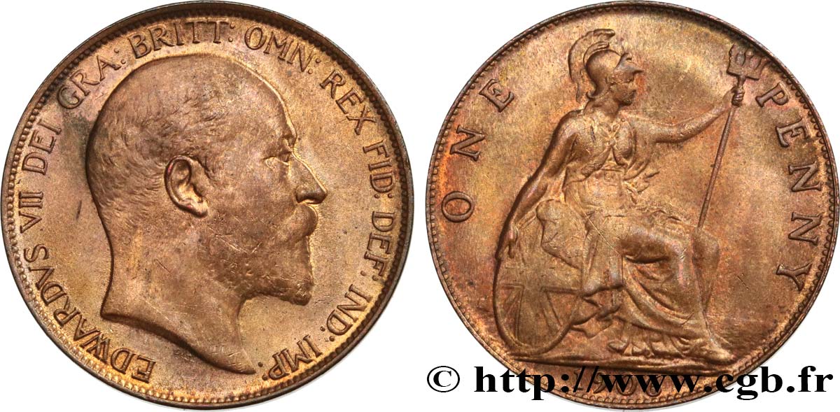 ROYAUME-UNI 1 Penny Edouard VII 1906  TTB+/TTB 
