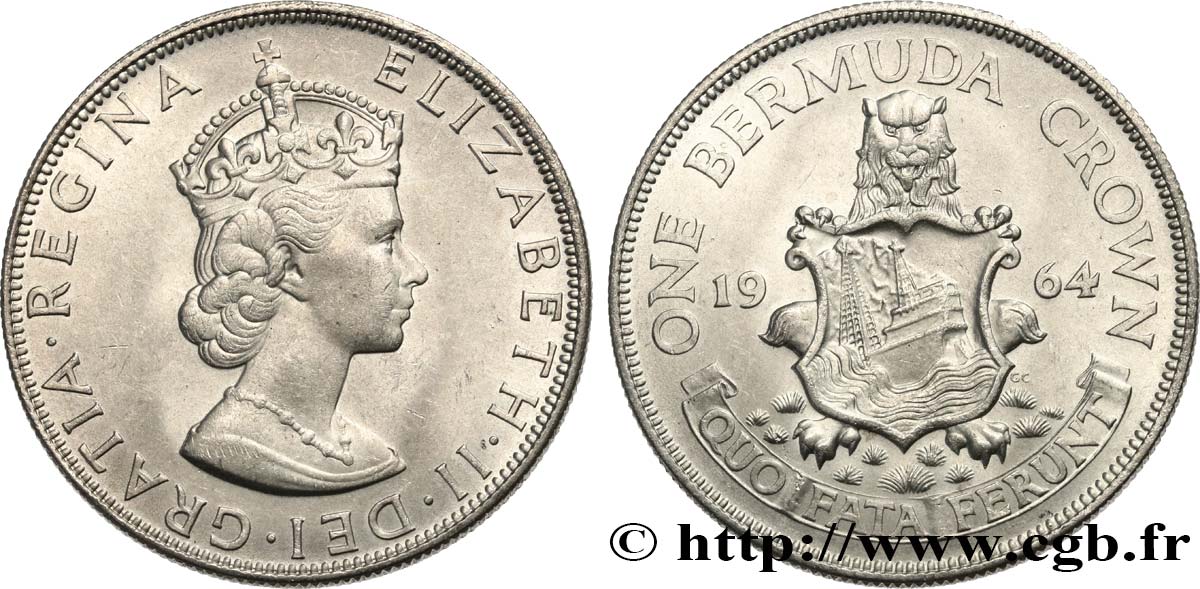 BERMUDAS 1 Crown Elisabeth II 1964  fST 