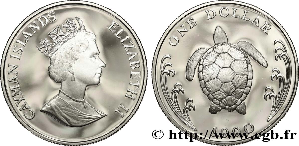 CAYMAN ISLANDS 1 Dollar Proof Tortue verte 1990  MS 