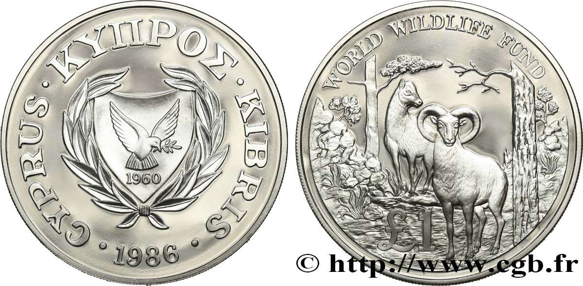 CYPRUS 1 Pound Proof bouquetins 1986  MS 
