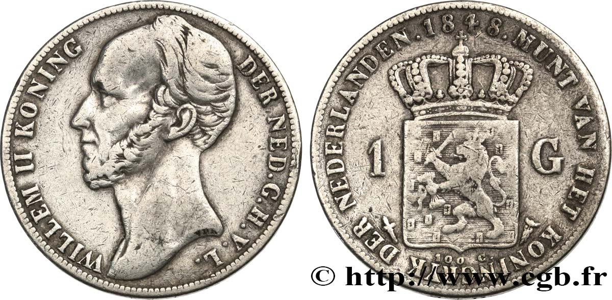 PAESI BASSI 1 Gulden Guillaume II 1848 Utrecht q.BB 