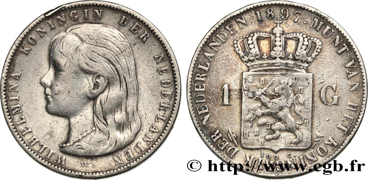 PAYS-BAS 1 Gulden Wilhelmina 1897  TB+ 