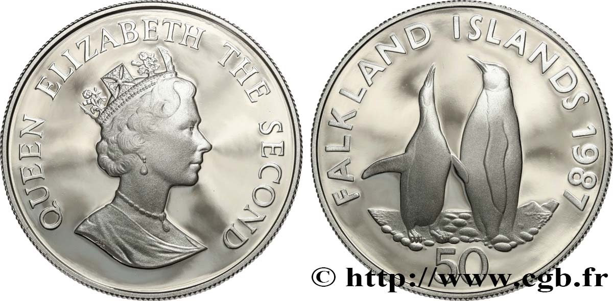 FALKLAND ISLANDS 50 Pence Proof Manchots royaux 1987  MS 