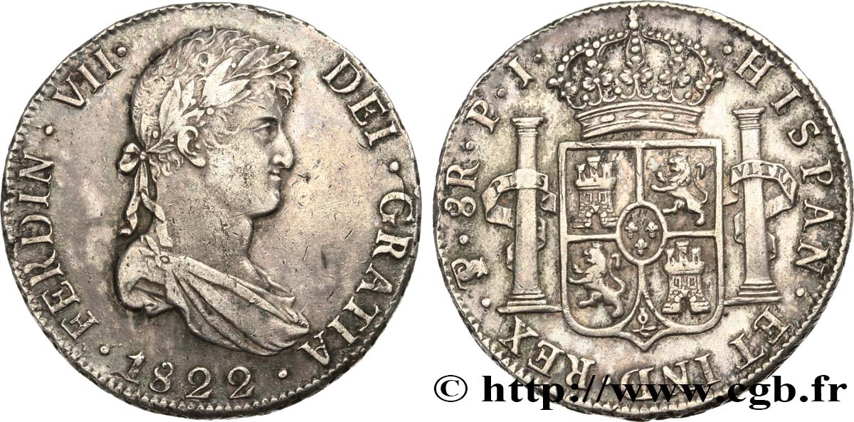 BOLIVIA 8 Reales Ferdinand VII 1822 Potosi AU 