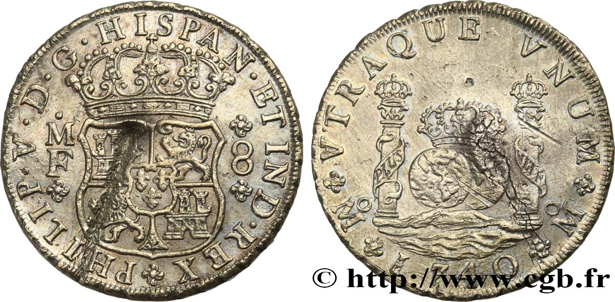 MEXICO - FILIP V OF SPAIN 8 Reales 1740 Mexico AU 