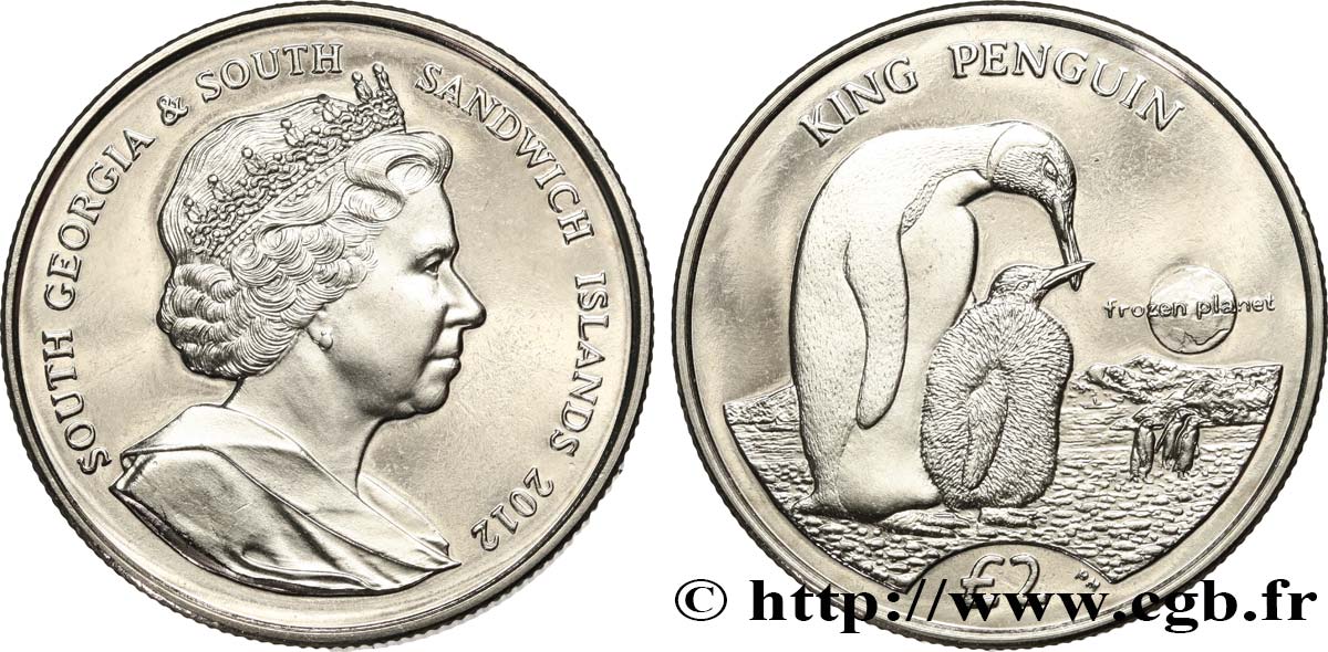 SOUTH GEORGIA AND THE SOUTH SANDWICH ISLANDS 2 Pounds (2 Livres) Proof Manchot Royal 2012 Pobjoy Mint MS 