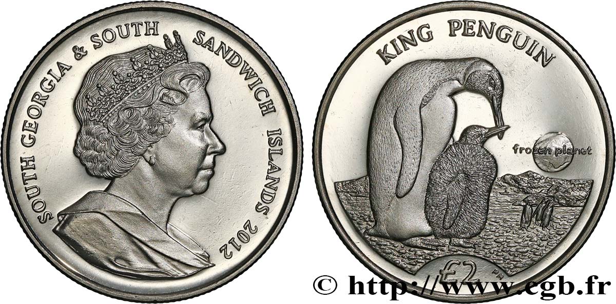 GEORGIA DEL SUD E ISOLE SANDWICH MERIDIONALI 2 Pounds (2 Livres) Proof Manchot Royal 2012 Pobjoy Mint MS 
