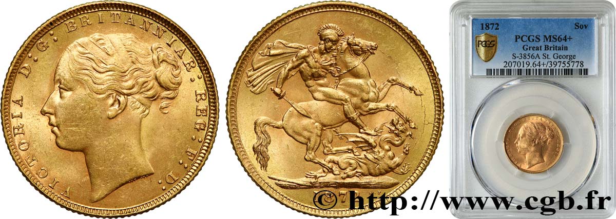 GREAT-BRITAIN - VICTORIA 1 Souverain 1872 Londres MS64 PCGS