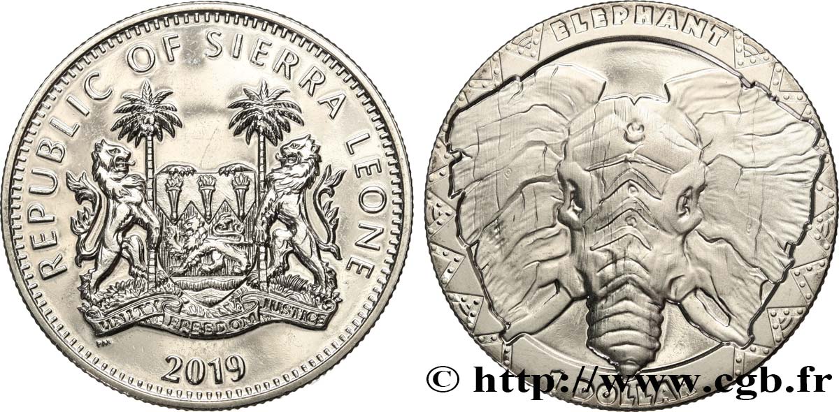 SIERRA LEONA 1 Dollar Proof Éléphant 2019  FDC 
