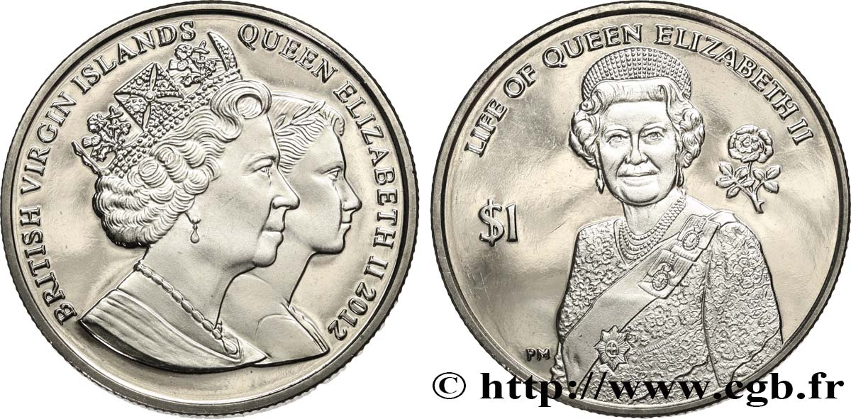 ISOLE VERGINI BRITANNICHE 1 Dollar Proof reine Élisabeth II 2012 Pobjoy Mint MS 