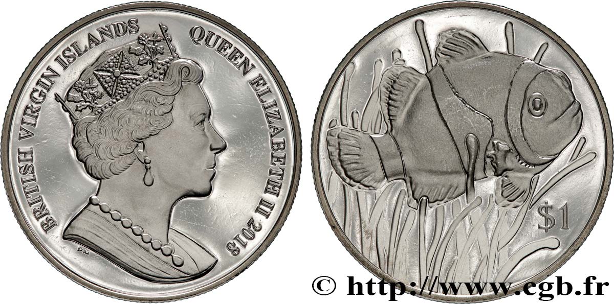ÎLES VIERGES BRITANNIQUES 1 Dollar Proof reine Élisabeth II / poisson-clown 2018 Pobjoy Mint SPL 