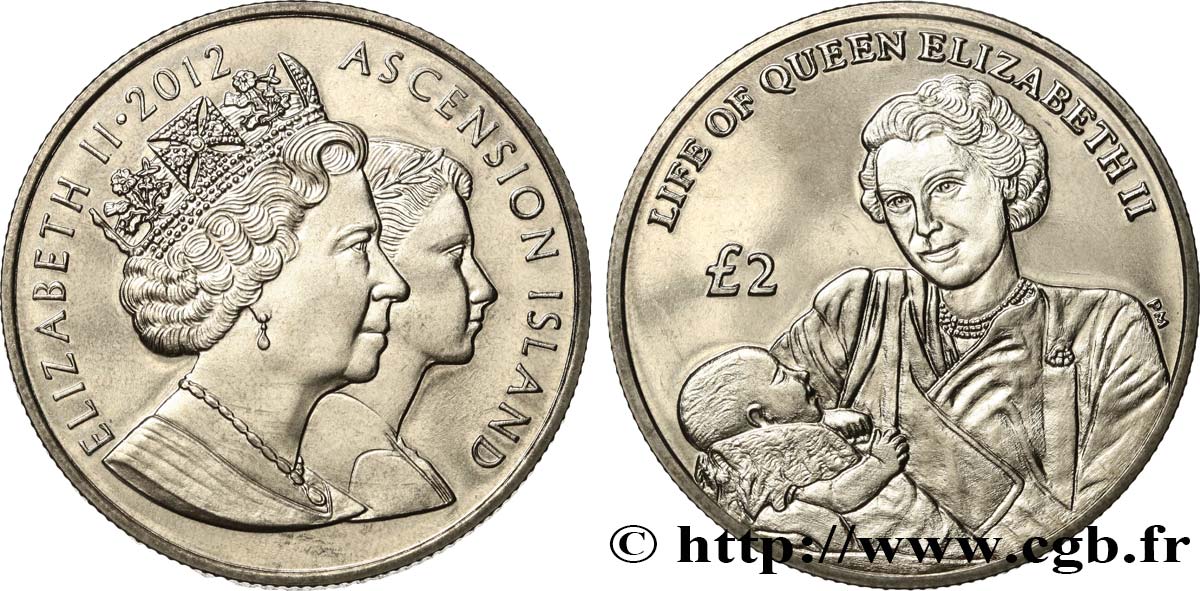 ASCENSION ISLAND 2 Pounds Élizabeth II et le jeune prince Charles 2012 Pobjoy Mint MS 