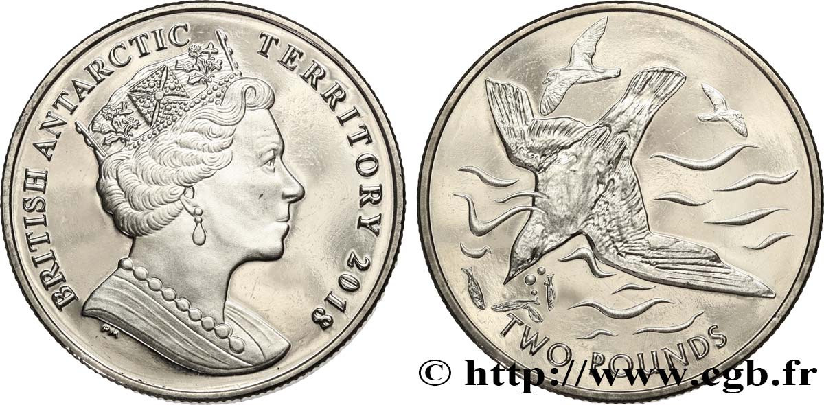 BRITISCHES ANTARKTIS-TERRITORIUM 2 Pounds Élisabeth II / Pétrel bleu 2018 Pobjoy Mint fST 