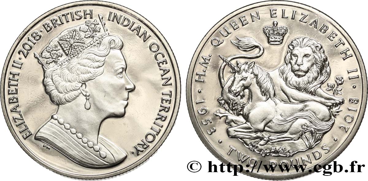 BRITISH INDIAN OCEAN TERRITORY 2 Pounds Proof Élisabeth II - Jubilé de saphir 2018 Pobjoy Mint MS 