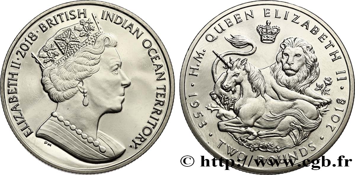 BRITISH INDIAN OCEAN TERRITORY 2 Pounds Proof Élisabeth II - Jubilé de saphir 2018 Pobjoy Mint MS 