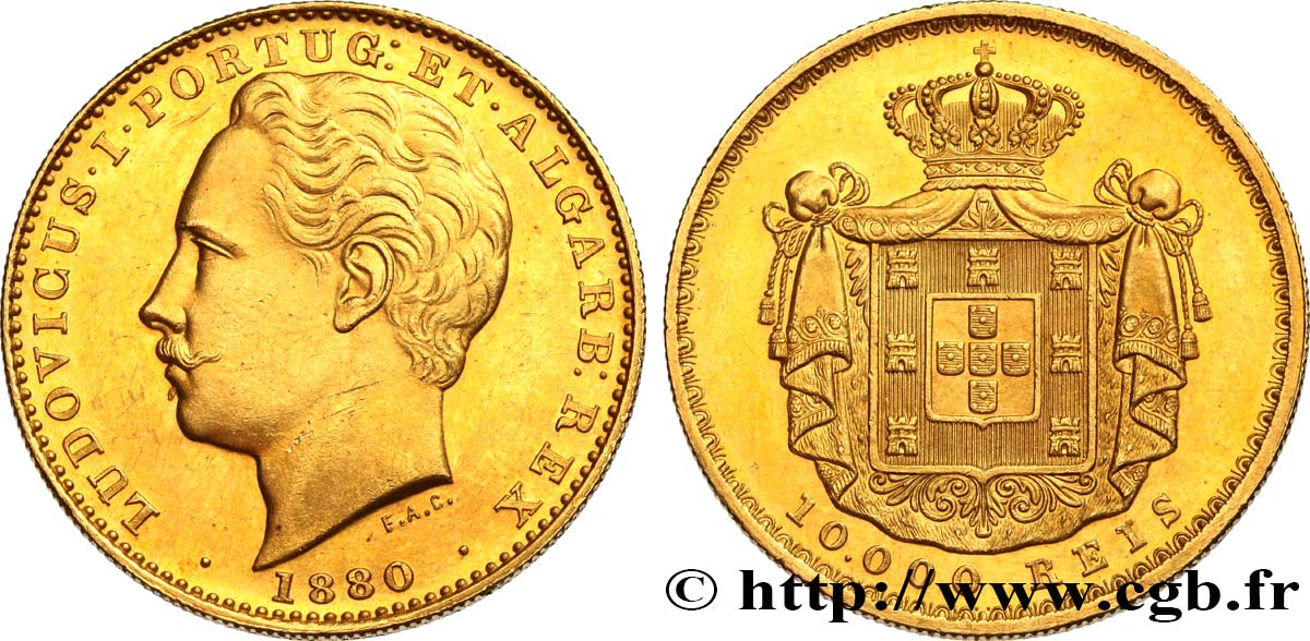 PORTUGAL - ROYAUME DU PORTUGAL - LOUIS Ier 10000 Reis 1880 Lisbonne EBC+ 