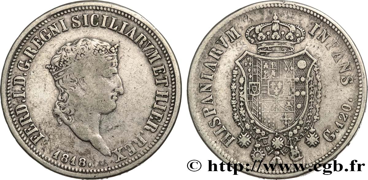 ITALIA - REINO DE LAS DOS SICILIAS 120 Grana Ferdinand Ier 1818 Naples BC+ 