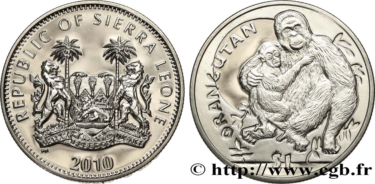SIERRA LEONE 1 Dollar Proof Orang-outan 2010  MS 