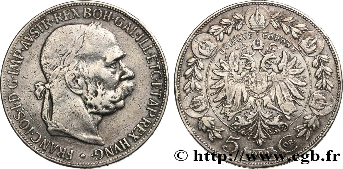 AUSTRIA 5 Corona François-Joseph Ier 1900  BC+/MBC 