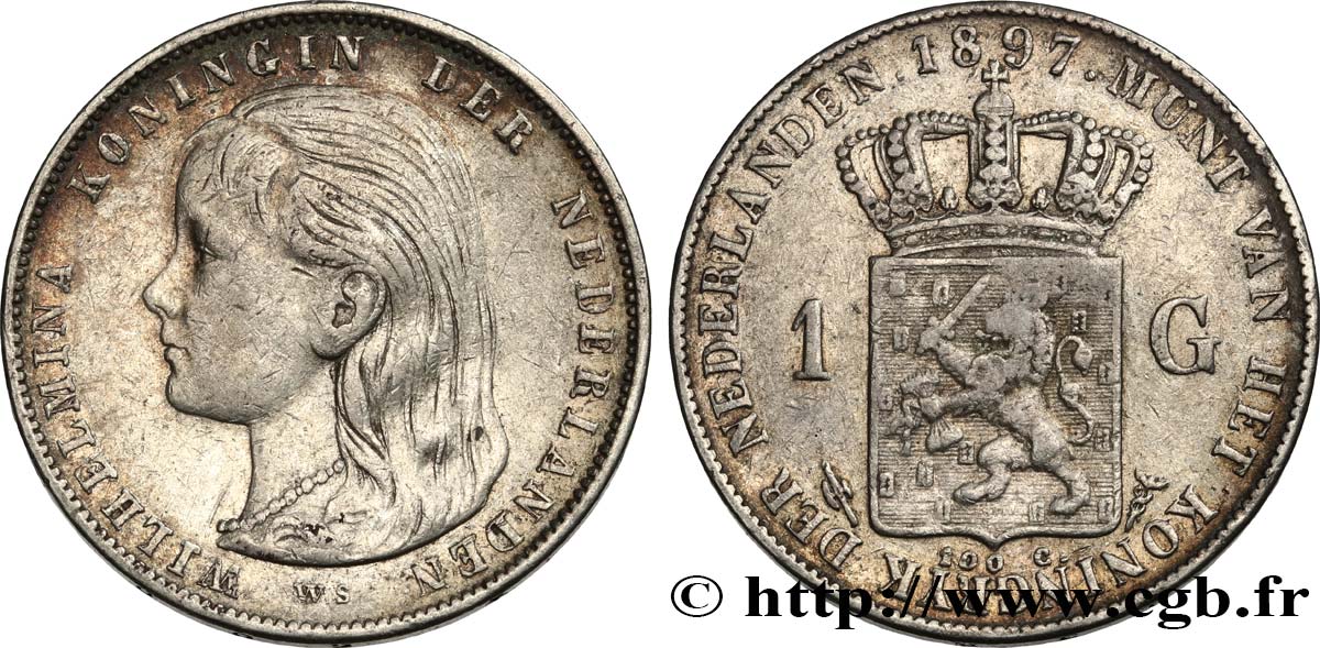 PAíSES BAJOS 1 Gulden Wilhelmina 1897  BC+ 