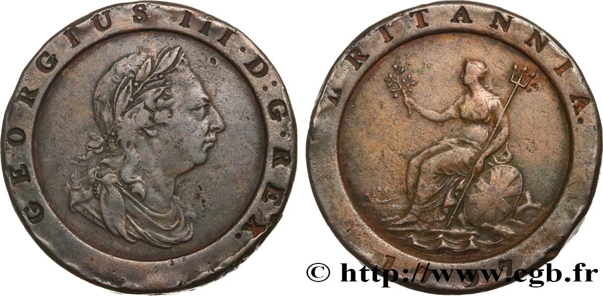 UNITED KINGDOM 2 Pence Georges III 1797 Soho F 
