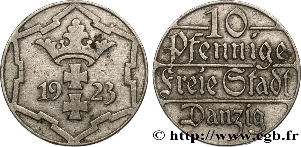 LIBERA CITTA DI DANZICA 10 Pfennig 1923  BB 