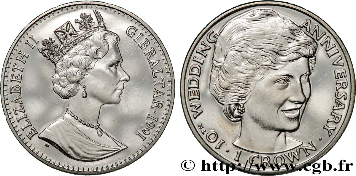 GIBRALTAR 1 Crown 10e anniversaire de mariage du Prince Charles et de Lady Diana 1991  SPL 