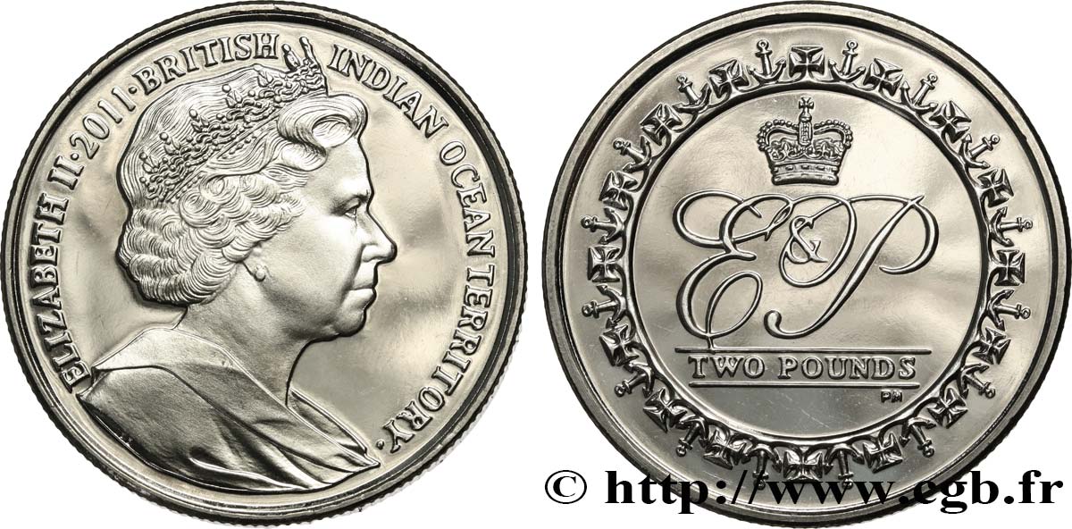 TERRITORIO BRITÁNICO DEL OCÉANO ÍNDICO 2 Pounds Proof Élisabeth II - 90e anniversaire du Prince Philip 2011 Pobjoy Mint SC 