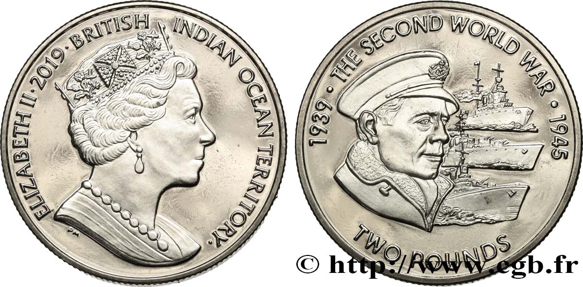 TERRITORIO BRITÁNICO DEL OCÉANO ÍNDICO 2 Pounds Proof Élisabeth II - 80e anniversaire de la Seconde Guerre Mondiale : marin 2019 Pobjoy Mint SC 