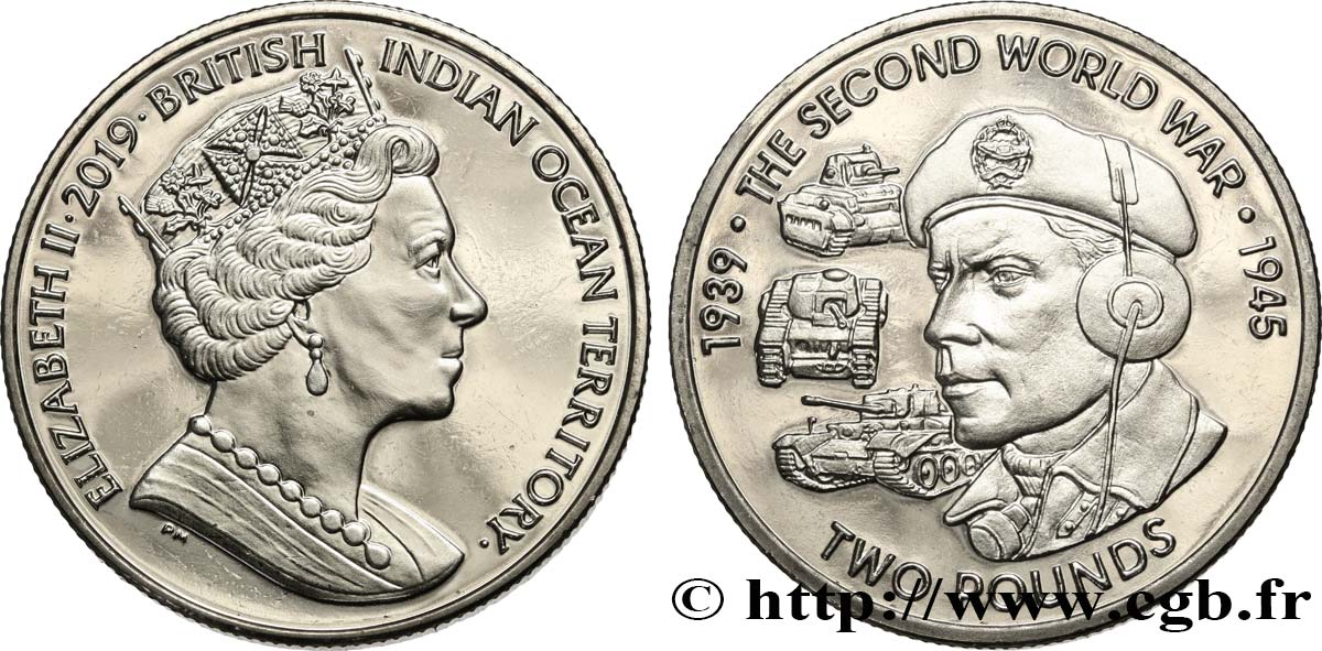 BRITISH INDIAN OCEAN TERRITORY 2 Pounds Proof Élisabeth II - 80e anniversaire de la Seconde Guerre Mondiale : soldat 2019 Pobjoy Mint MS 