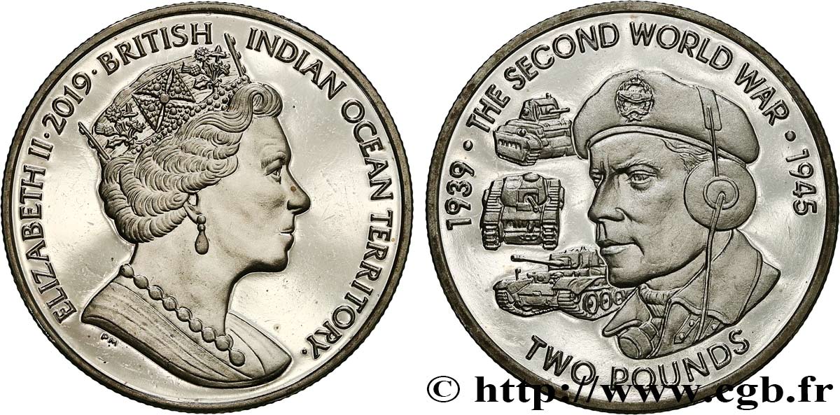 TERRITORIO BRITANNICO DELL OCEANO INDIANO 2 Pounds Proof Élisabeth II - 80e anniversaire de la Seconde Guerre Mondiale : soldat 2019 Pobjoy Mint MS 