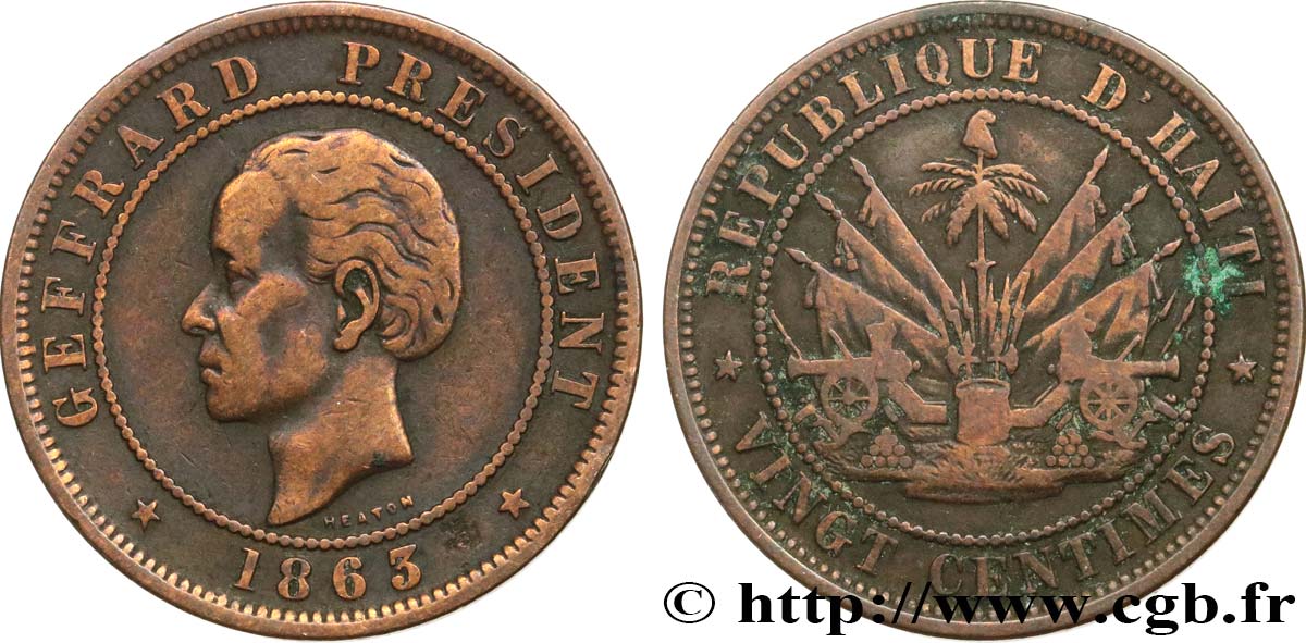HAITI 20 Centimes président Geffrard 1863 Heaton q.BB 