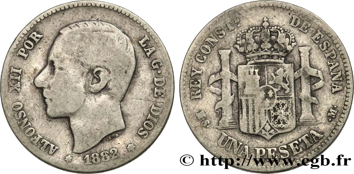 SPANIEN 1 Peseta Alphonse XII 1882  S 