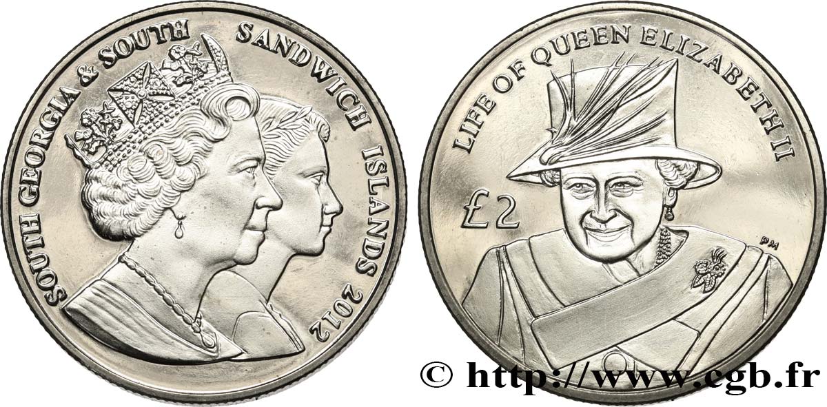 SOUTH GEORGIA AND SOUTH SANDWICH ISLANDS 2 Pounds (2 Livres) Proof Vie de la reine Élisabeth II : enfant 2012 Pobjoy Mint MS 