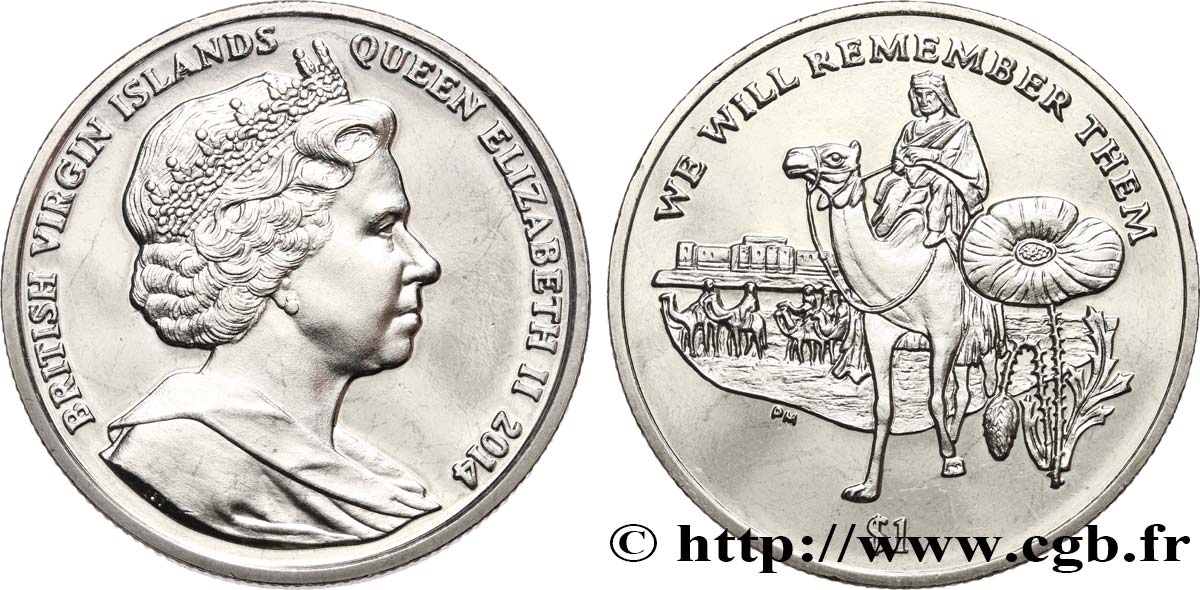 ÎLES VIERGES BRITANNIQUES 1 Dollar Proof Centenaire de la Première Guerre Mondiale : Lawrence d’Arabie 2014 Pobjoy Mint SPL 