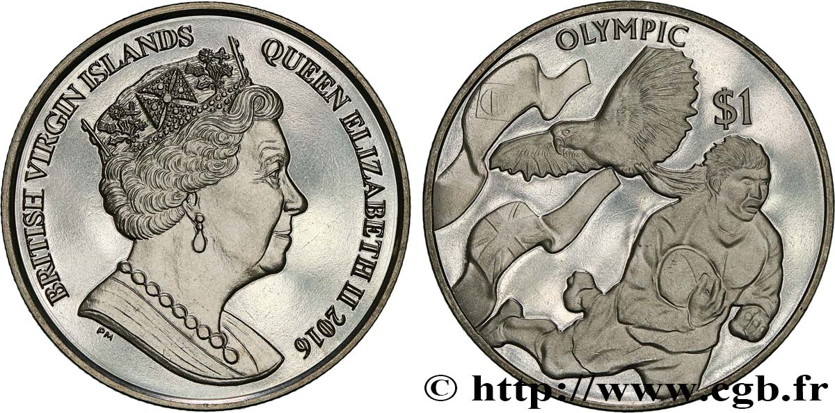 BRITISCHE JUNGFERNINSELN 1 Dollar Proof Jeux Olympiques de Rio - Rugby à 7 2016 Pobjoy Mint fST 