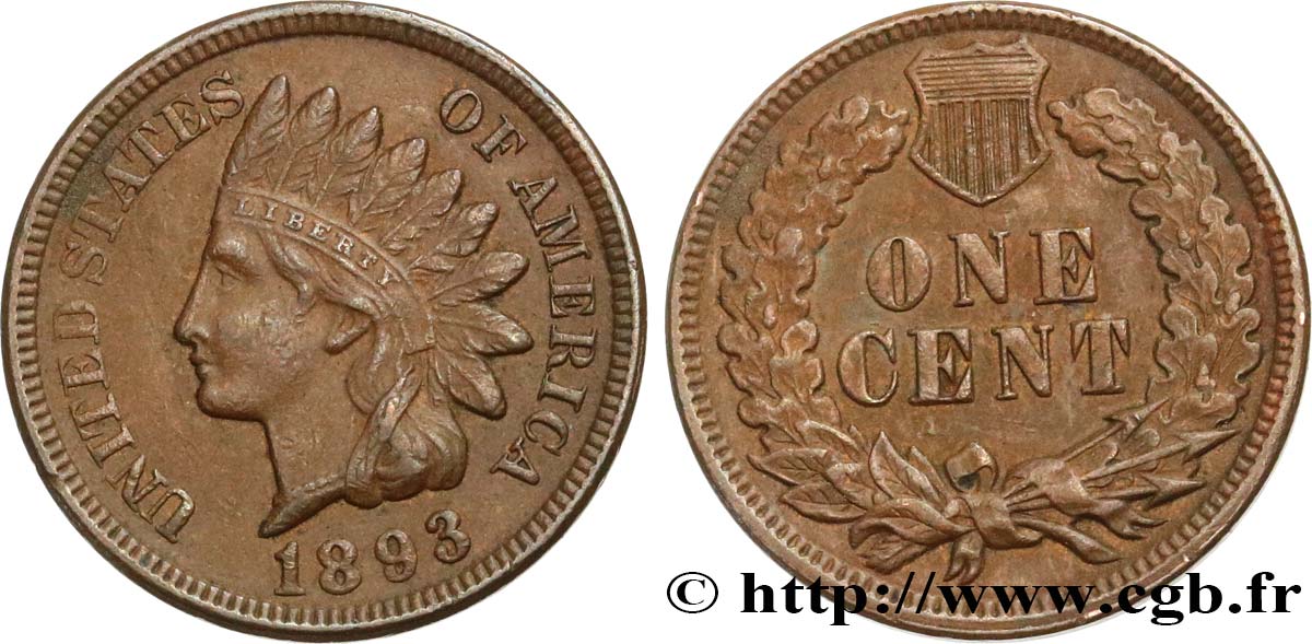 VEREINIGTE STAATEN VON AMERIKA 1 Cent tête d’indien, 3e type 1893 Philadelphie fVZ 