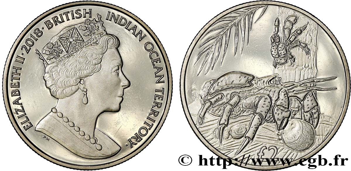 TERRITOIRE BRITANNIQUE DE L OCÉAN INDIEN 2 Pounds Proof Crabes des cocotiers 2018 Pobjoy Mint SPL 