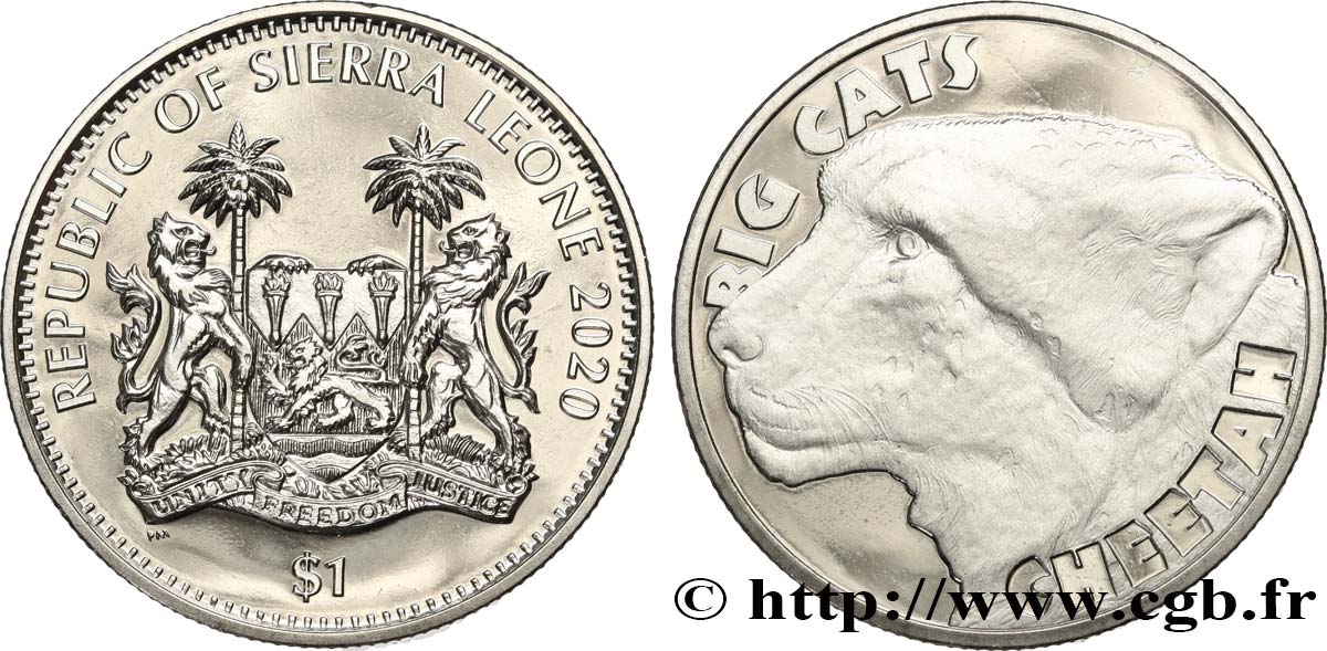 SIERRA LEONE 1 Dollar Proof Grands fauves : Cheetah 2020  MS 