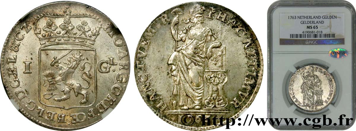 UNITED PROVINCES - GUELDERS 1 Gulden 1763  MS65 NGC
