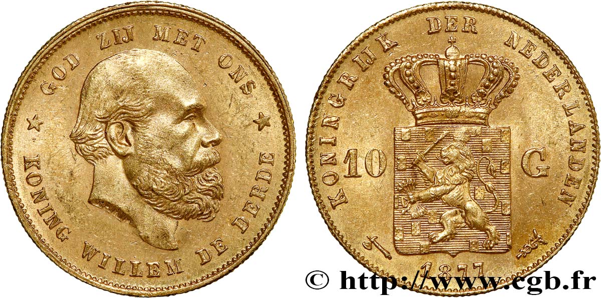 INVESTMENT GOLD 10 Gulden Guillaume III, 2e type 1877 Utrecht SC 