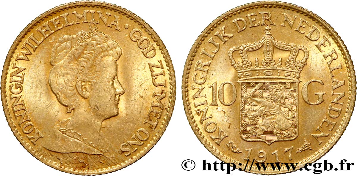 OR D INVESTISSEMENT 10 Gulden, 3e type Wilhelmina 1917 Utrecht SPL 