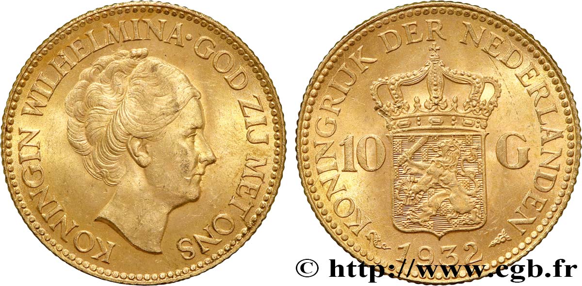 INVESTMENT GOLD 10 Gulden 4e type Wilhelmina 1932 Utrecht fST 