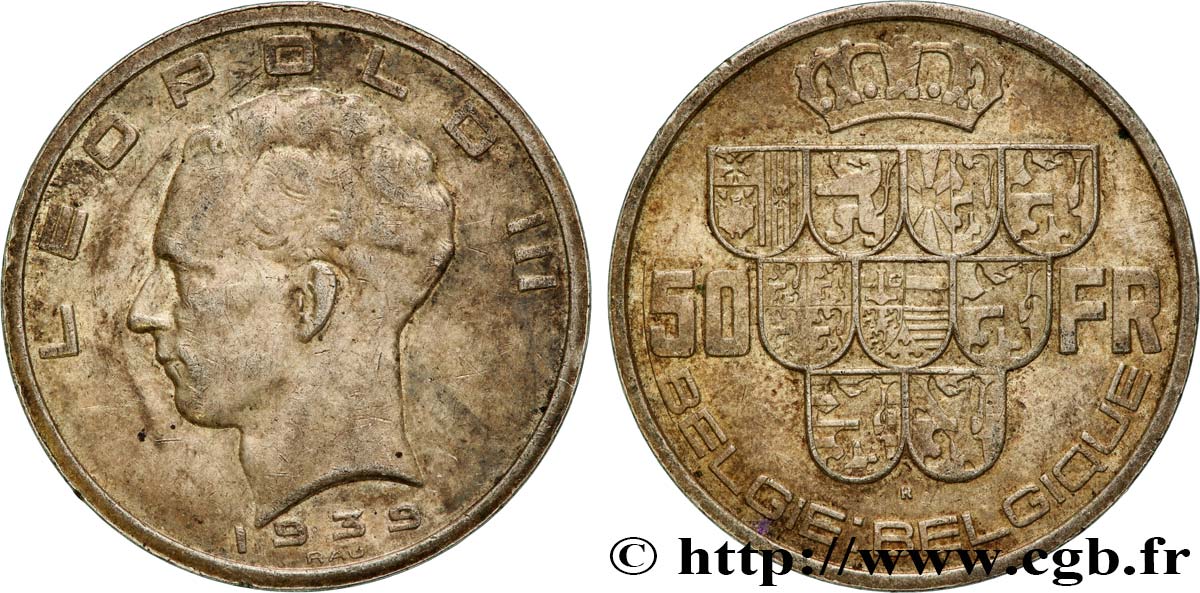 BELGIQUE 50 Francs Léopold III légende Belgique-Belgie tranche position B 1939  TTB+ 