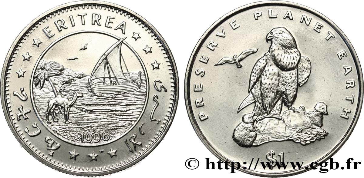 ERITREA 1 Dollar Proof faucon lanier 1996 Pobjoy Mint MS 