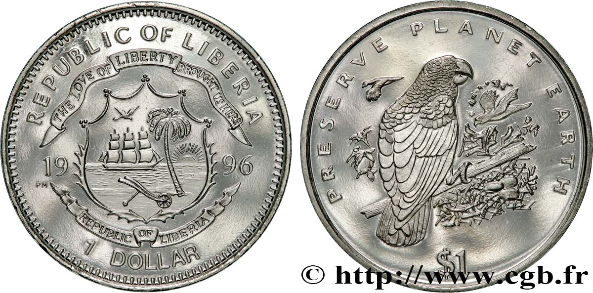 LIBERIA 1 Dollar armes / perroquet gris 1996  SPL 