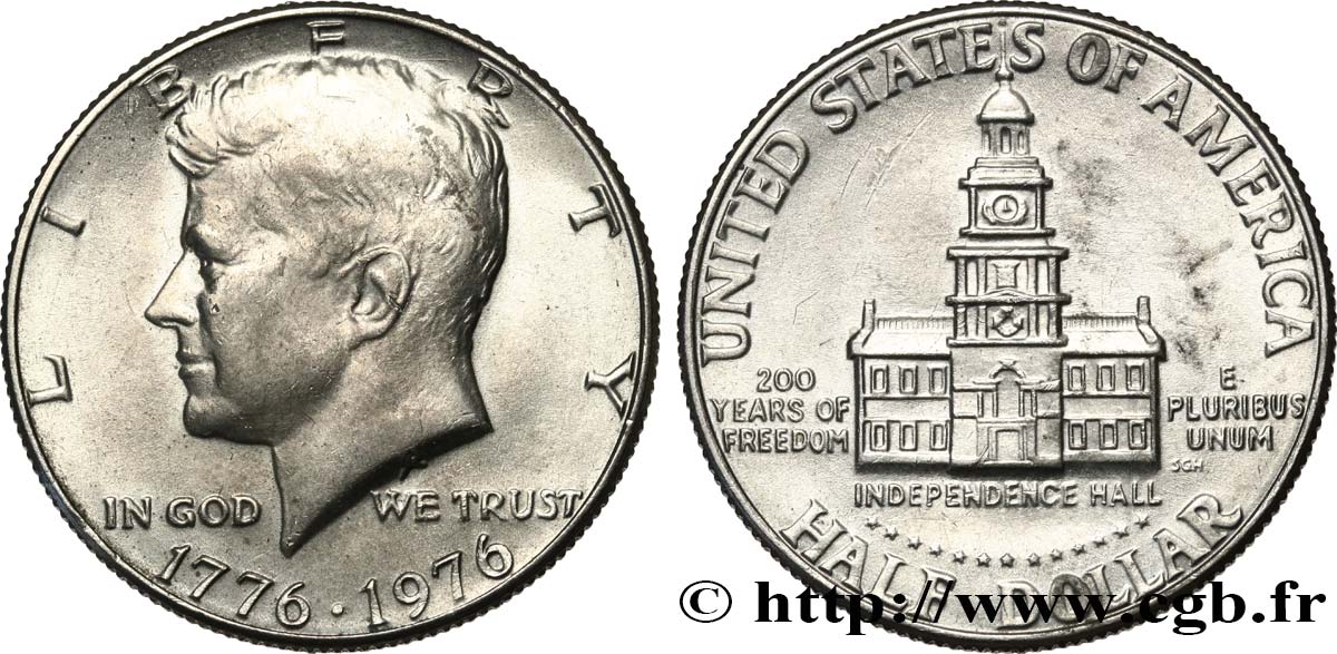 ÉTATS-UNIS D AMÉRIQUE 1/2 Dollar Independence Hall bicentennaire 1976 Philadelphie SUP 