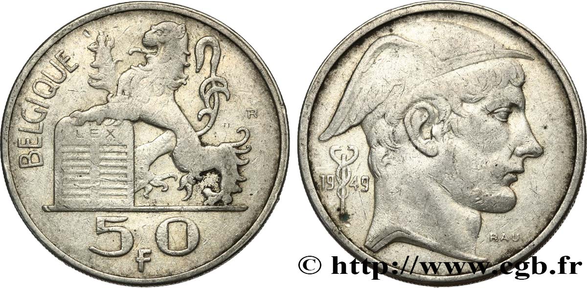 BELGIQUE 50 Francs Mercure, légende française 1949  TTB+ 
