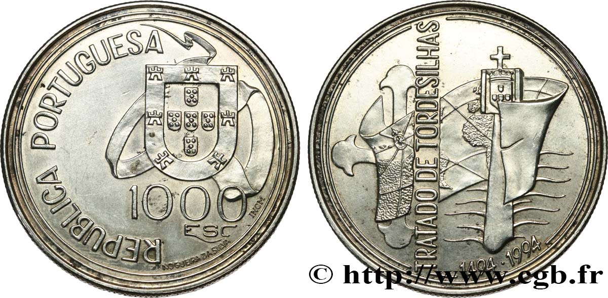 PORTUGAL 1000 Escudos 500e anniversaire du Traité de Tordesilhas 1994  AU 