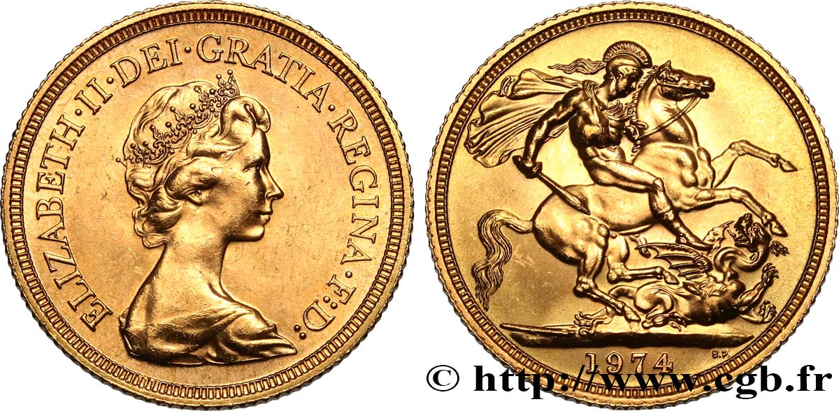 REGNO UNITO 1 Souverain Élisabeth II 1974 Royal Mint, Llantrisant MS 